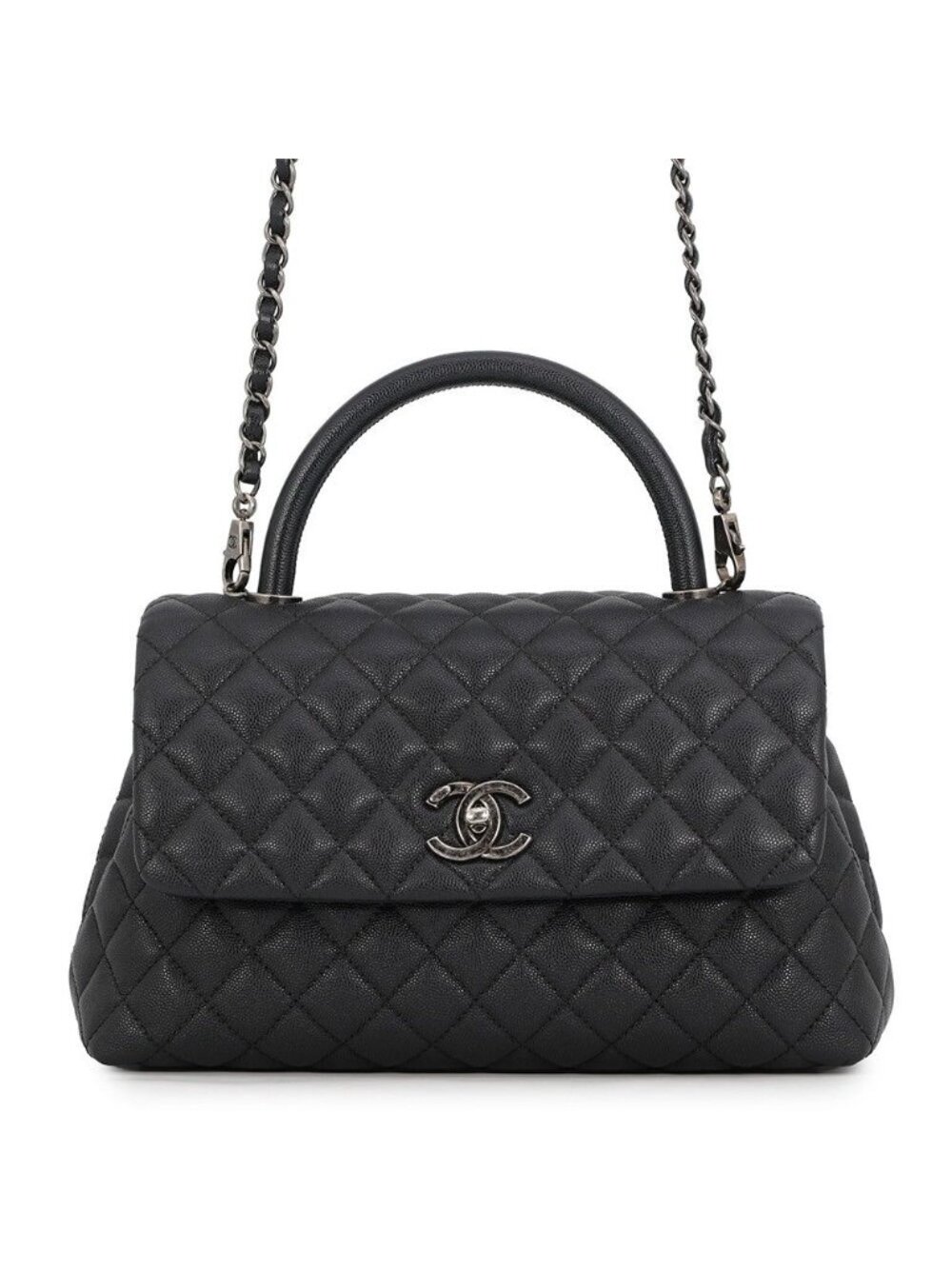 Chanel Handbag Quilted CC Logo Coco Handle Flap Caviar Leather 2-Way Shoulder
